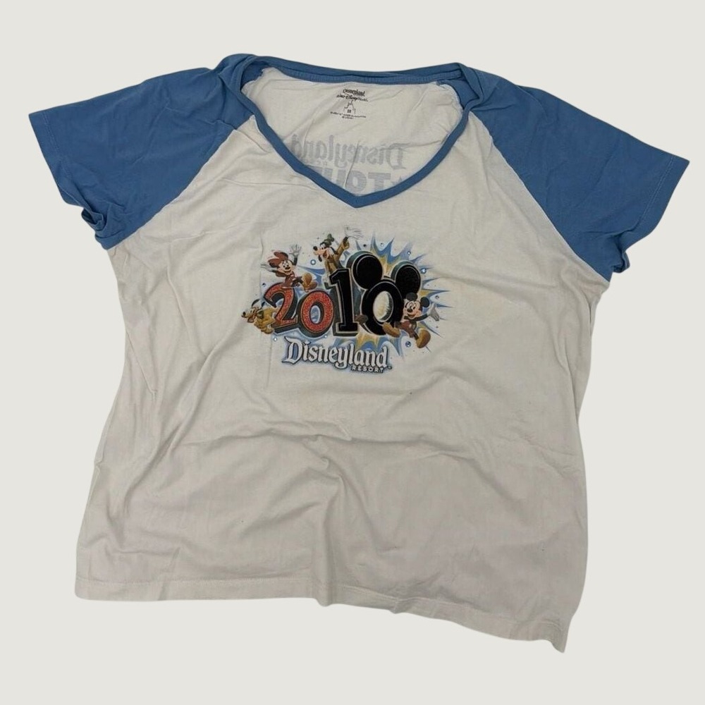 Disney Disneyland Resort Vintage 2010 Tour Graphic V-Neck Raglan T-Shirt Size 2X